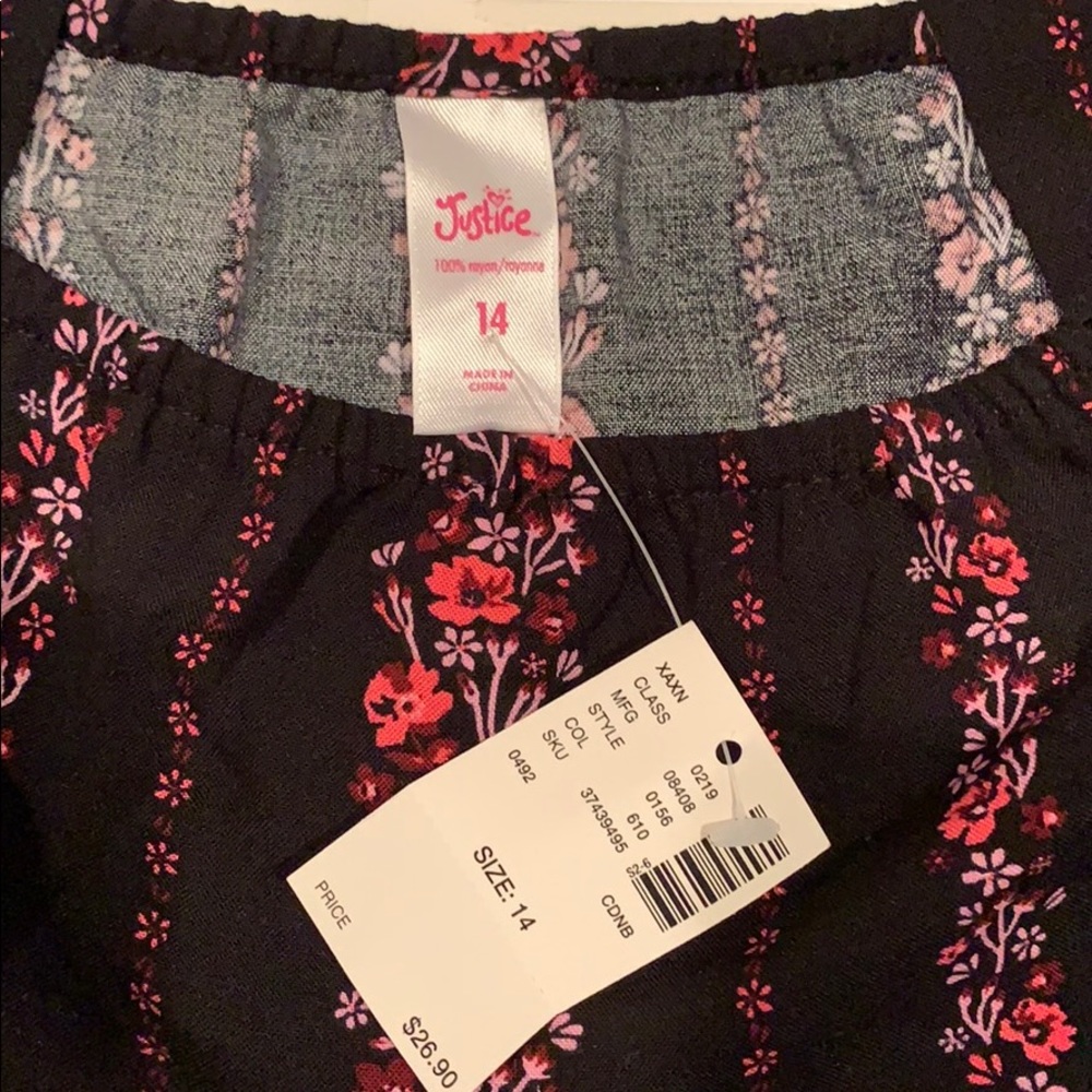 Justice Cold Shoulder Black Flowered Top Shirt - Picture 2 of 2